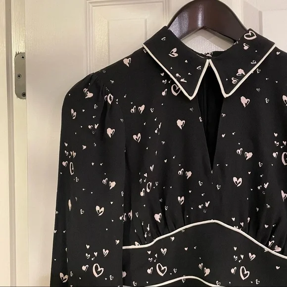 Parker Kaylin Black Heart Print Long Sleeve Dress 00 - Picture 5 of 9